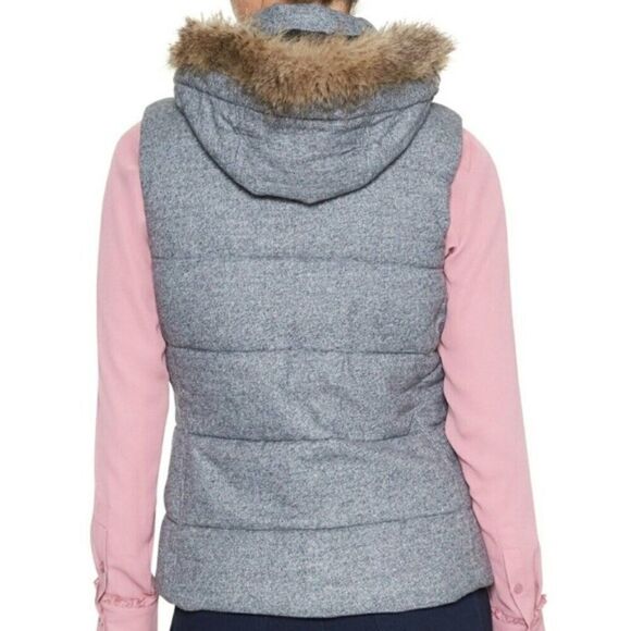 Banana Republic Faux Fur Herringbone Hooded Puffer Vest - S - Picture 3 of 16